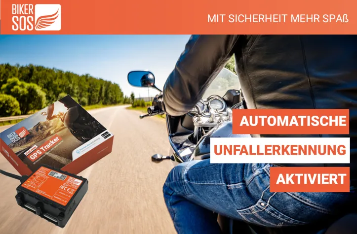 BikerSOS aktiviert die automatische Unfallerkennung im Motorrad GPS Tracker Bild: BikerSOS aktiviert die automatische Unfallerkennung im Motorrad GPS Tracker
