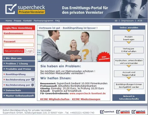 Neu für private Vermieter: Bonitätsprüfungen online und Rechtsberatung Bild: Neu für private Vermieter: Bonitätsprüfungen online und Rechtsberatung