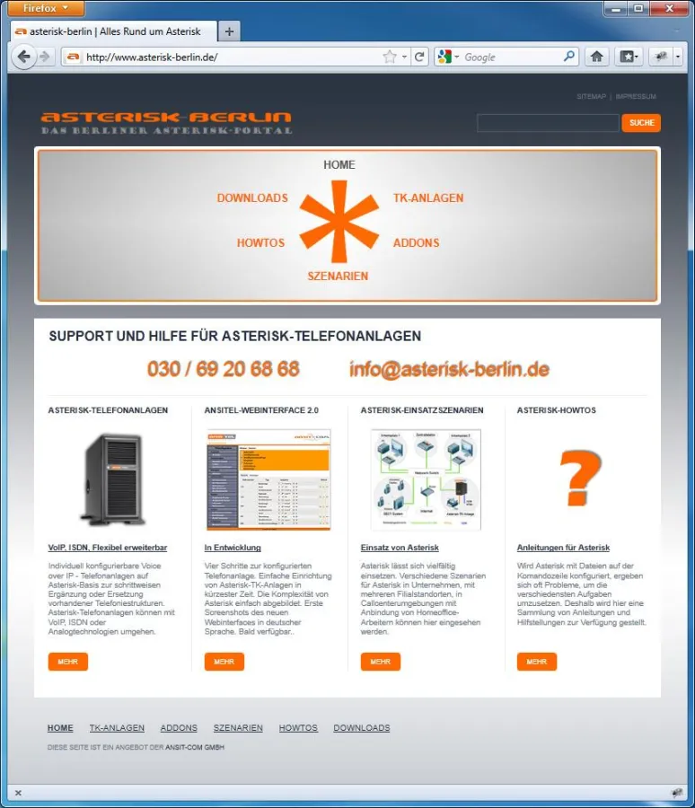 Einblicke auf www.asterisk-berlin.de: Screenshots zum angekündigten  ?ansitel-webinterface 2.0? online.