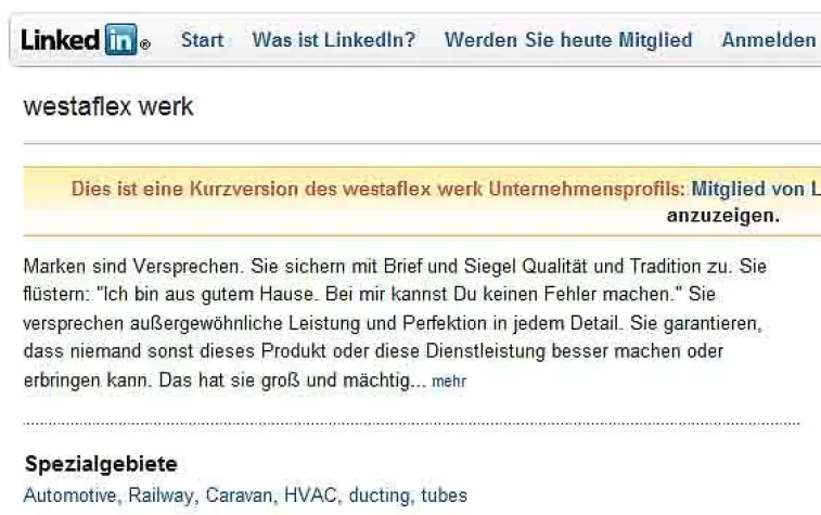 Bild: Westaflex unternehmensweit auf LinkedIN