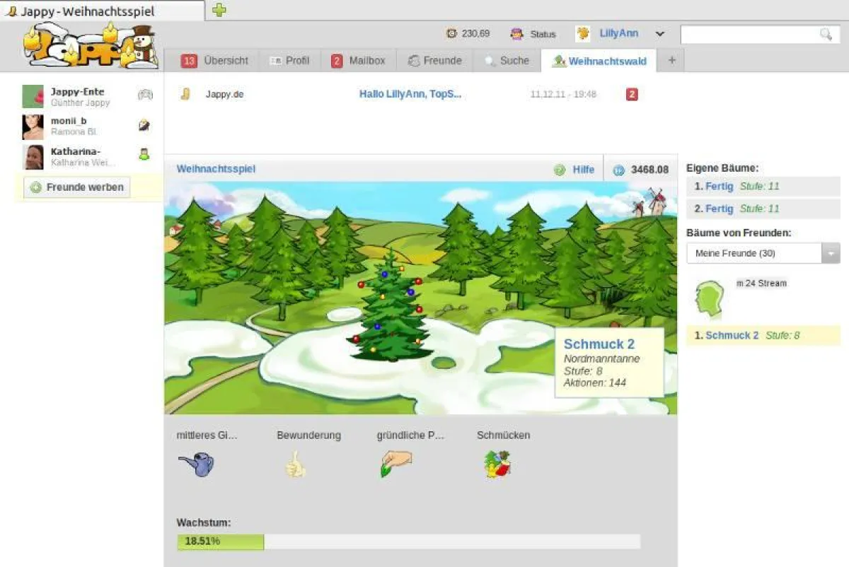 Spiel-Spaß bei Jappy: Beim Weihnachtsspiel können User gemeinsam mit ihren Freunden einen virtuellen
