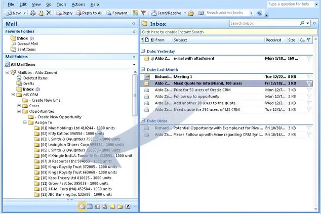 Riva mit zentraler e-mail Archivierung im CRM-System Bild: Riva mit zentraler e-mail Archivierung im CRM-System