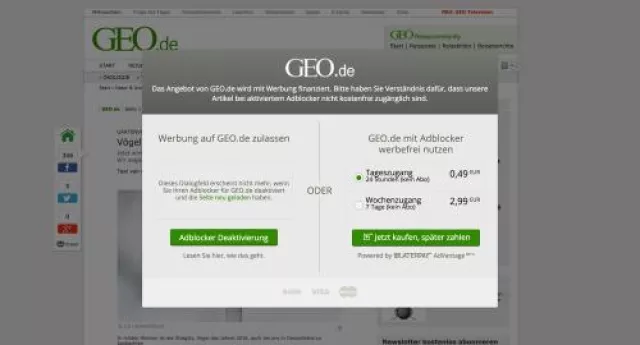 Bild: GEO.de testet LaterPay AdVantage mit Erfolg: Eine faire Antwort auf Adblocker