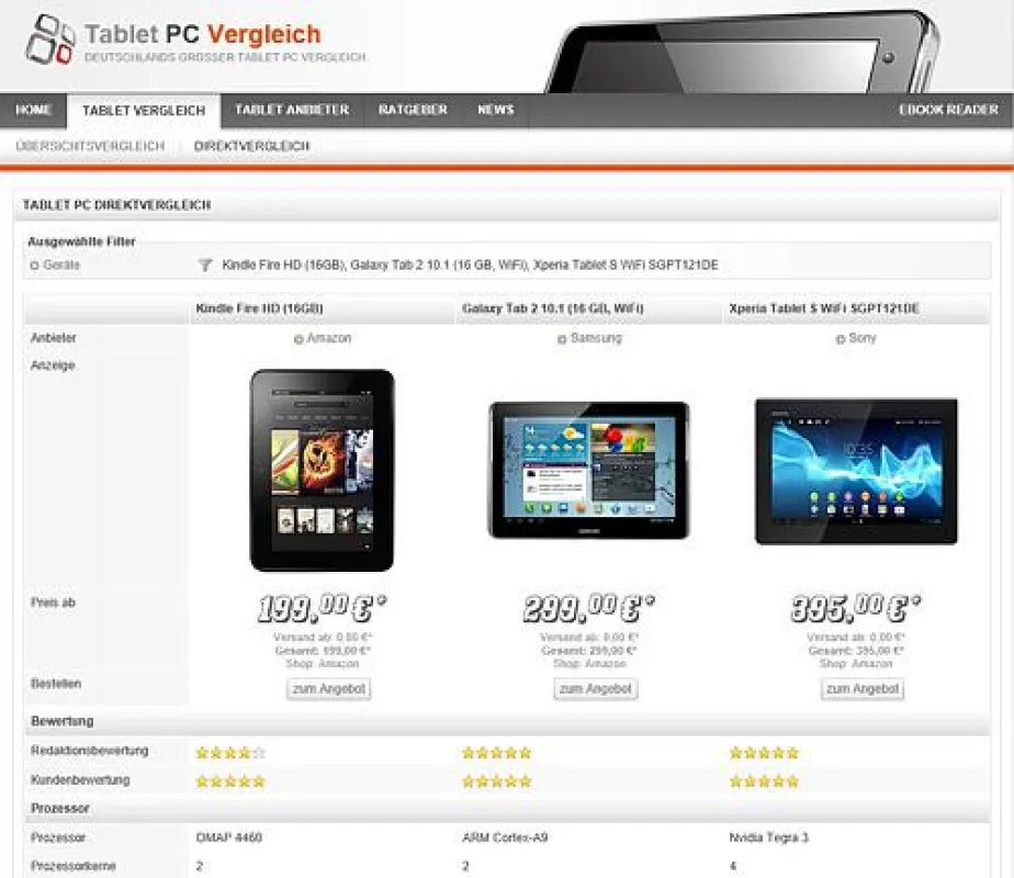 Website - Tablet PC Vergleich
