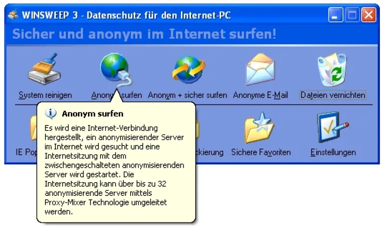 Bild: WinSweep 3.50: Spuren vernichten, Popups blocken, anonym surfen