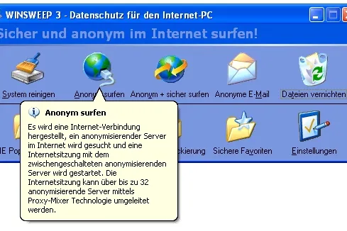 Bild: WinSweep 3.50: Spuren vernichten, Popups blocken, anonym surfen