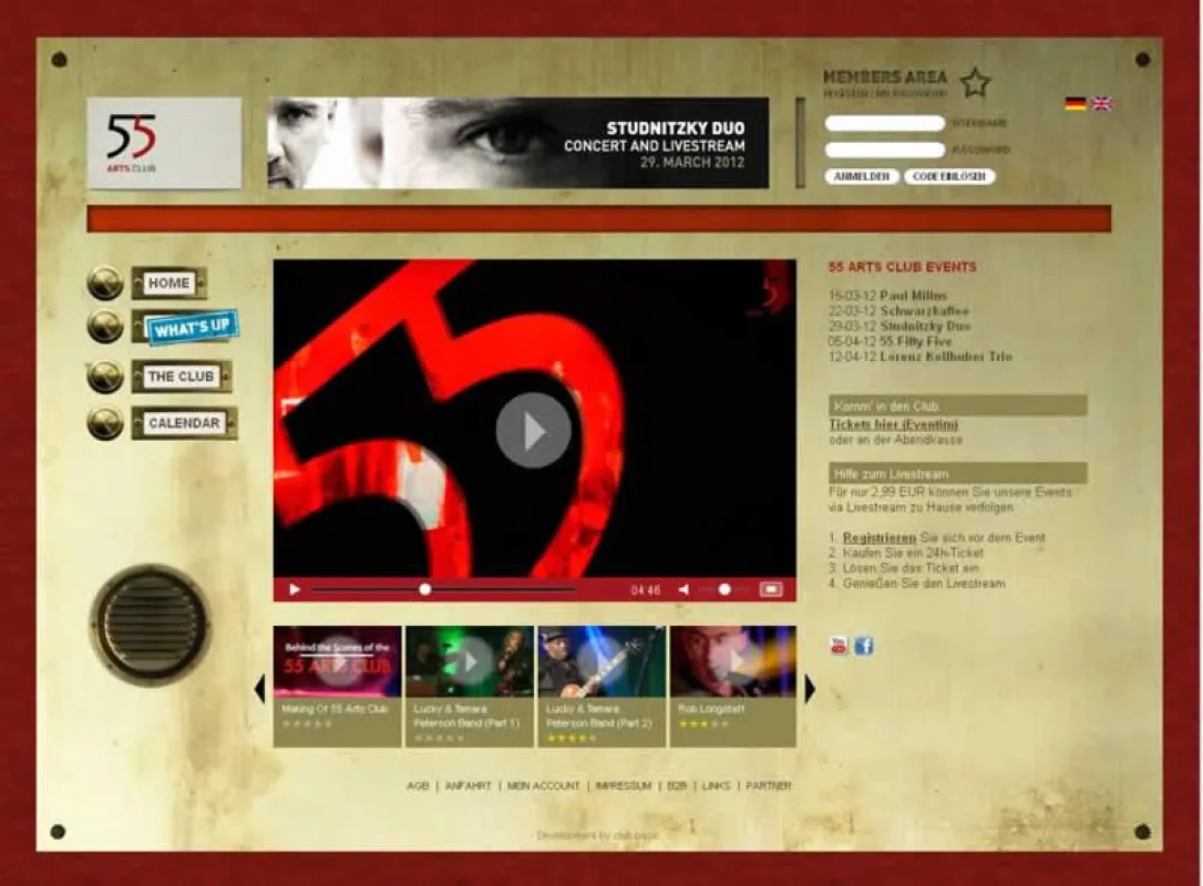 Multimediale Webseite mit Livestreaming. Realisierung club basic mediadesign, Berlin
