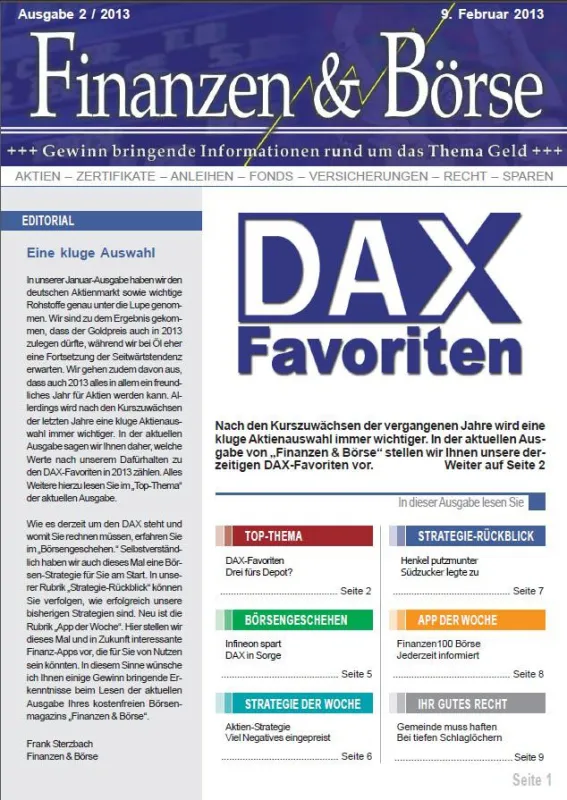 In der aktuellen Ausgabe des kostenfreien Börsenmagazins FINANZEN & BÖRSE stehen DAX-Aktien im Fokus