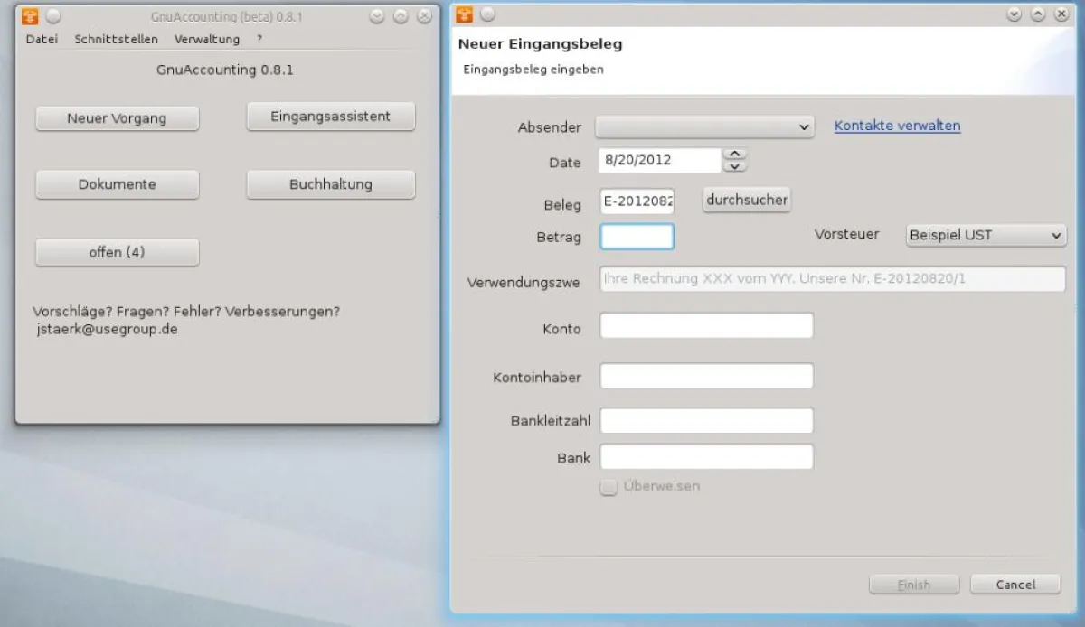 Screenshot des neuen Eingangsassistenten