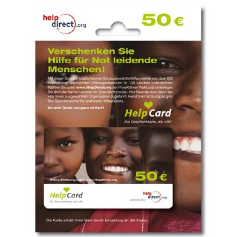 Mit der neuartigen Charity-Geschenkkarte für Hilfsprojekte, der HelpCard, können Sie ganz einfach und schnell Freude und Hilfe schenken.