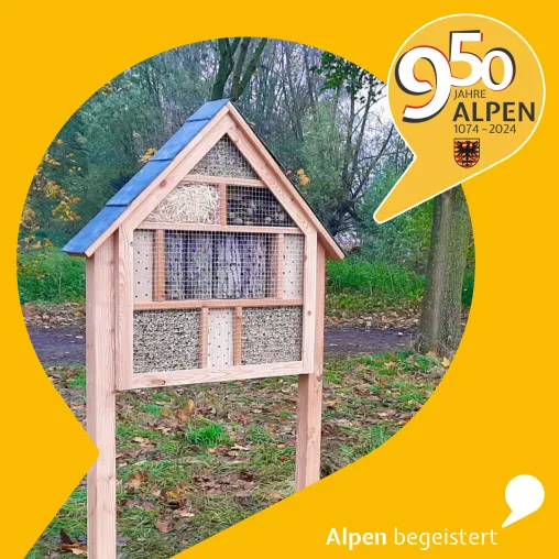 Gemeinde Alpen setzt auf Biodiversität: Neues Wildbienenhotel von gartenetage bereichert Schulhof Bild: Gemeinde Alpen setzt auf Biodiversität: Neues Wildbienenhotel von gartenetage bereichert Schulhof