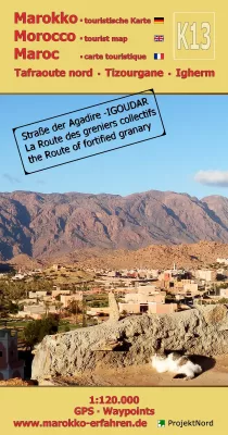 Bild: Marokko touristische Landkarte K13 Tafraoute nord - Tizourgane - Igherm + Straße der Agadire/Igoudar 