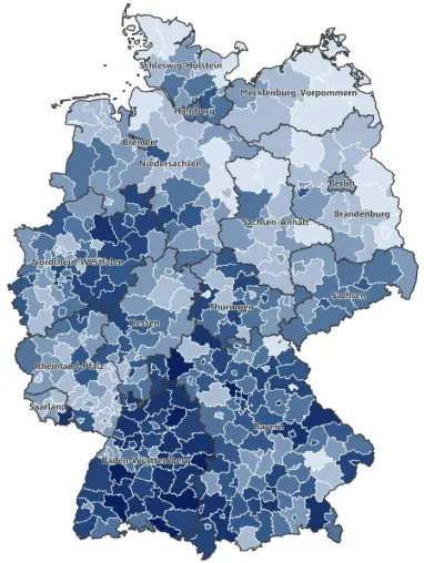 Regionale Verteilung der Beschäftigung in den Anbieterbranchen von Industrie 4.0 Bild: Regionale Verteilung der Beschäftigung in den Anbieterbranchen von Industrie 4.0