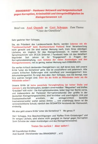 Bild: Gert Schoppa (Präsident des Landesverbands der Gartenfreunde Berlin) wird zum Rücktritt aufgefordert.