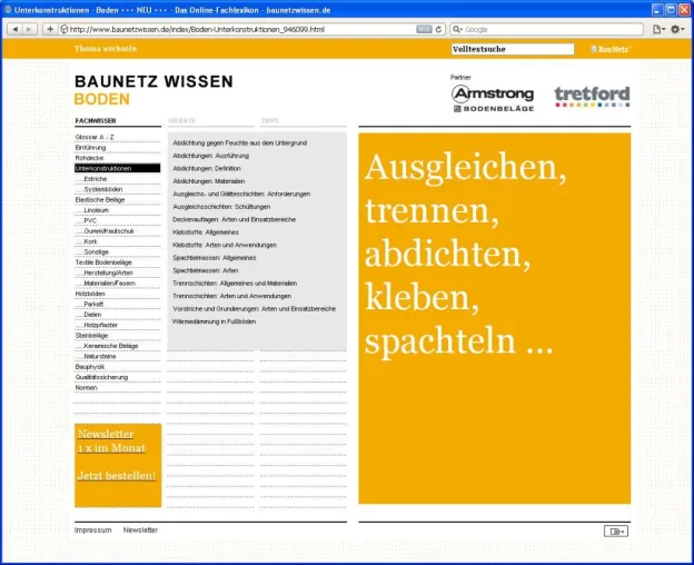 Das A bis Z des Bodens / Neues Online-Fachlexikon unter baunetzwissen.de Bild: Das A bis Z des Bodens / Neues Online-Fachlexikon unter baunetzwissen.de