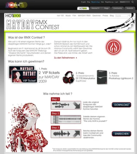 Hobnox.com & I-Motion veranstalten Remix-Contest zur MAYDAY 2009 Bild: Hobnox.com & I-Motion veranstalten Remix-Contest zur MAYDAY 2009