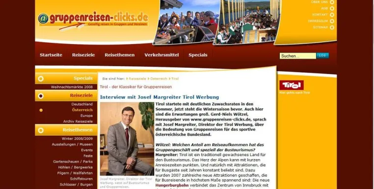 Klassiker für Gruppenreisen - Tirol-Werbung-Direktor Josef Margreiter im Gespräch mit gruppenreisen-clicks.de Bild: Klassiker für Gruppenreisen - Tirol-Werbung-Direktor Josef Margreiter im Gespräch mit gruppenreisen-clicks.de