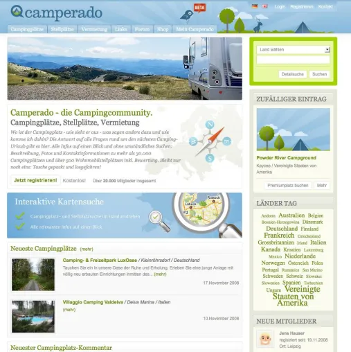 Camping-Community camperado.de relauncht ins Web2.0 -30.000 Plätze mit Satellitenbildern und Nutzerbewertungen Bild: Camping-Community camperado.de relauncht ins Web2.0 -30.000 Plätze mit Satellitenbildern und Nutzerbewertungen