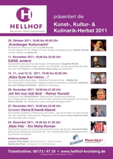 Kunst- Kultur- und Kulinarikherbst 2011 im Hellhof Kronberg Bild: Kunst- Kultur- und Kulinarikherbst 2011 im Hellhof Kronberg
