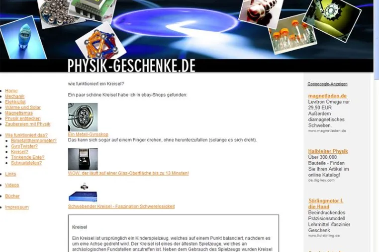 Bild: Gesammelte Informationen und Geschenkideen für physikinteressierte User