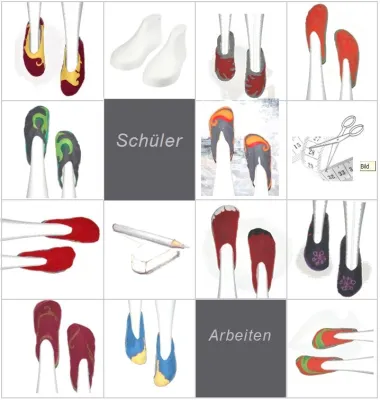 Bild: Die Schuster aus der 7. Klasse: Schülerinnen und Schüler nähen Schuhe