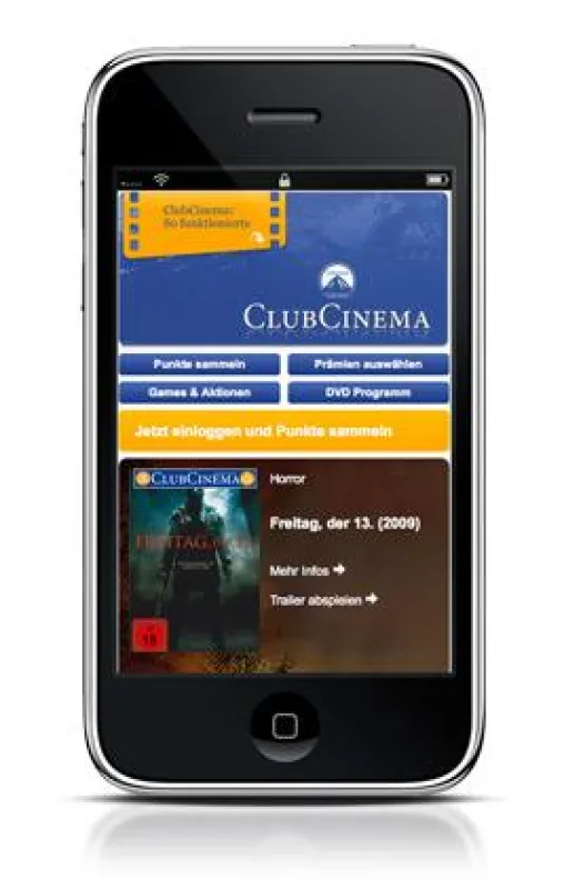 von TWM entwickelte ClubCinema-Mobilesite auf dem iPhone