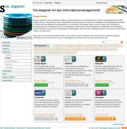 Erweitertes PluginCenter für Six Enterprise Content Management System Bild: Erweitertes PluginCenter für Six Enterprise Content Management System