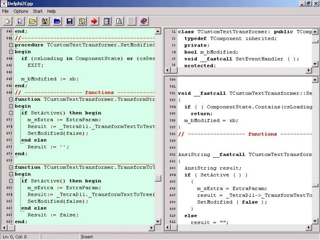 Benutzeroberfläche von Delphi2Cpp