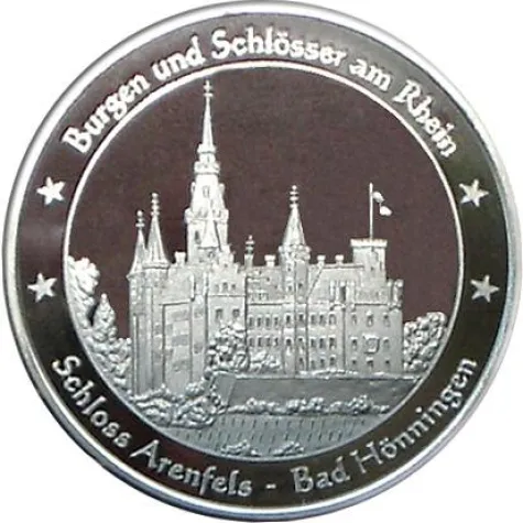 Schloss Arenfels auf Medaille geprägt Bild: Schloss Arenfels auf Medaille geprägt