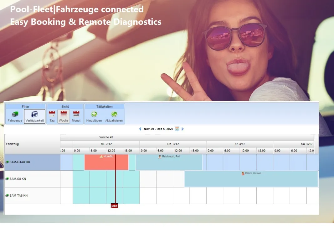 Fuhrparkleiterin. Booking-Tab Screen. Fuhrparkmanagement einfach einfach, effizient und effektiv.