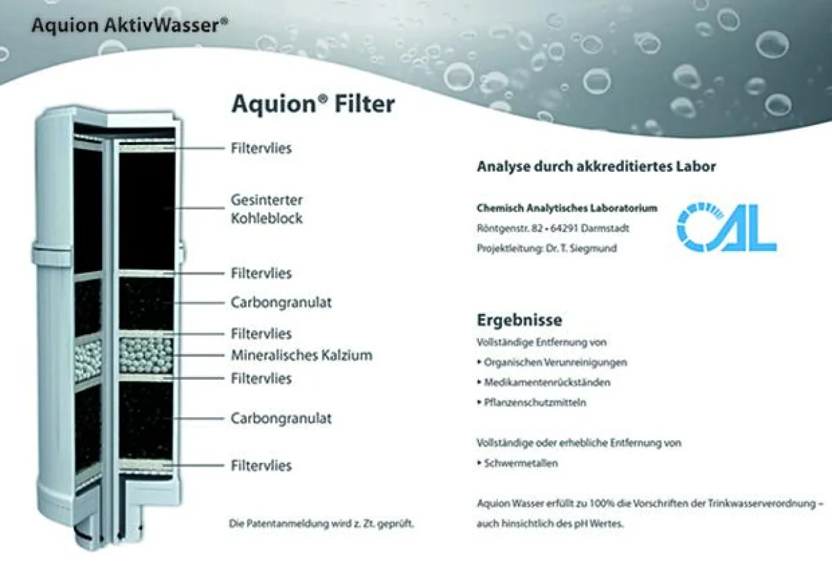 Aquion® Filter von Salux entfernt praktisch sämtliche Trinkwasser-Rückstände