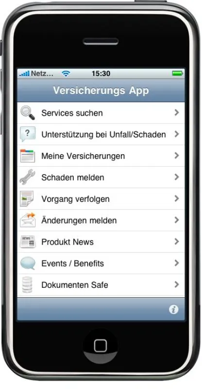 Beispieloberfläche für eine Versicherungs-App von syngenio. Das Bild kann unter syngenio@haffapartner.de angefordert werden
