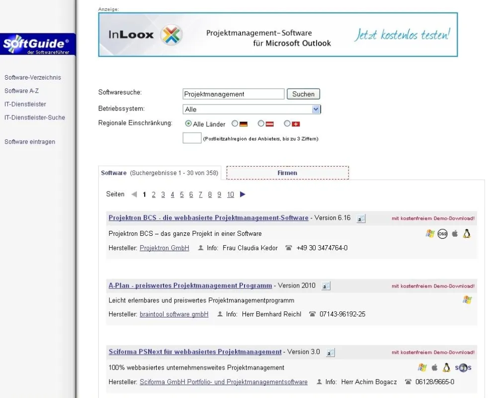 Beispiel der stichwortgesteuerten Bannerwerbung für