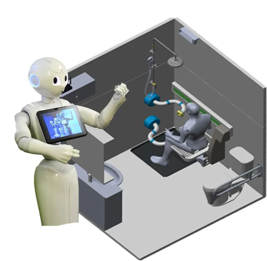 Der humanoide Roboter PEPPER ist Teil der Ausstellung „Barrierefreies Wohnen und Leben“ an der Frankfurt UAS; dort wird auch für das Projekt „I-SUPPORT“ geforscht. (Robotnik Automation/The BioRobotics