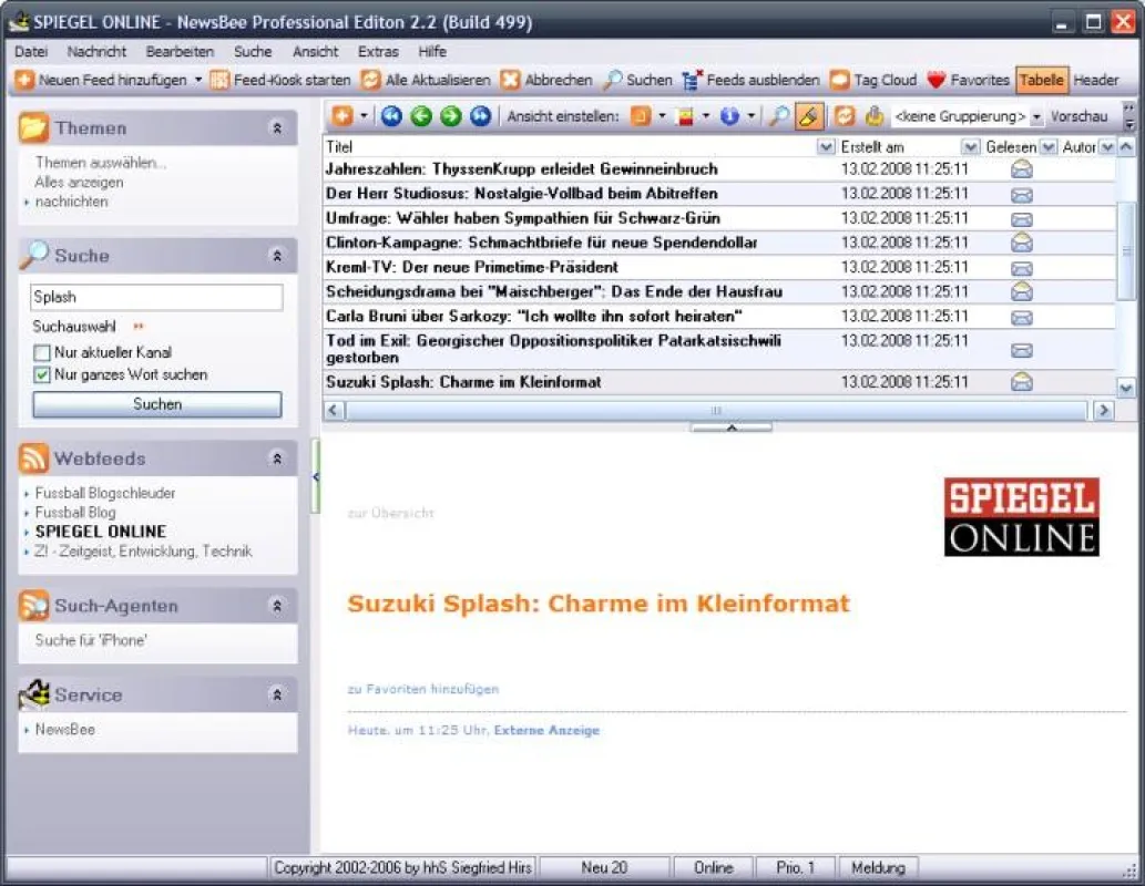 NewsBee Professional mit integrierter RSS-Suchmaschine