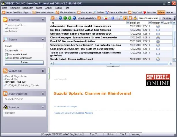 Kostenloser RSS-Reader mit integrierter Feed-Suchmaschine Bild: Kostenloser RSS-Reader mit integrierter Feed-Suchmaschine