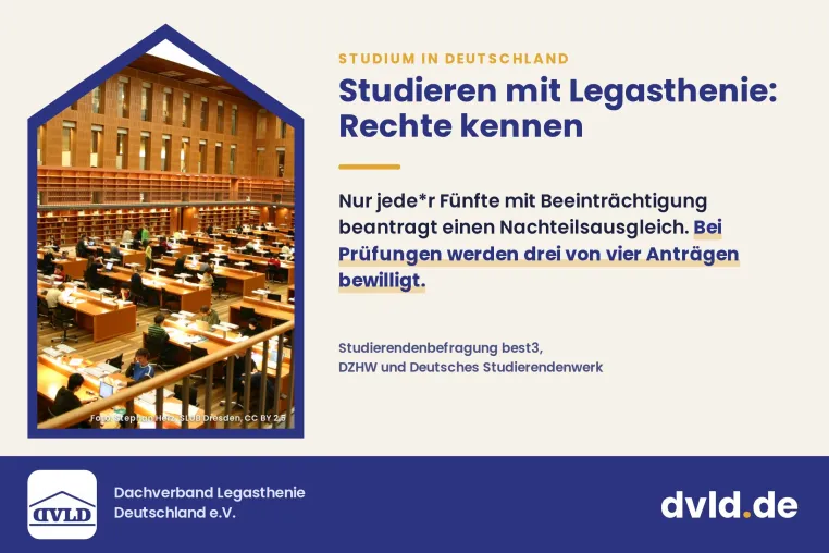 Studieren mit Legasthenie: DVLD rät Studierenden, ihr Recht auf Nachteilsausgleich zu nutzen Bild: Studieren mit Legasthenie: DVLD rät Studierenden, ihr Recht auf Nachteilsausgleich zu nutzen