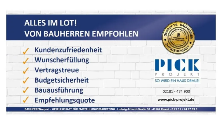 PICK PROJEKT GMBH/Grevenbroich: Erneut Bestnoten für Qualitäts- und Serviceleistung Bild: PICK PROJEKT GMBH/Grevenbroich: Erneut Bestnoten für Qualitäts- und Serviceleistung