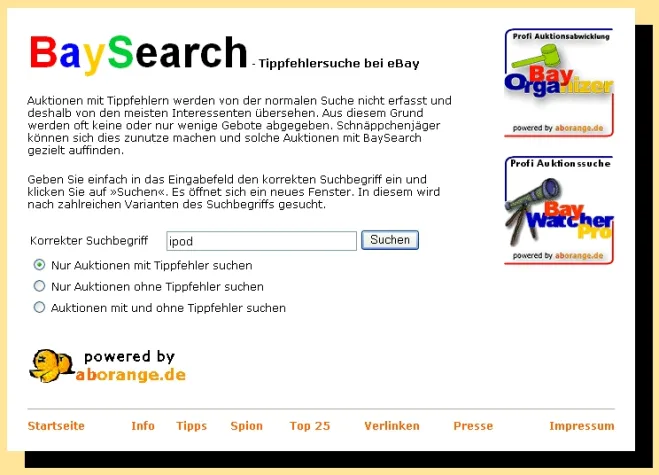 Bild: BaySearch.de 2.0: eBay-Tippfehlersuche jetzt mit Live-Spion