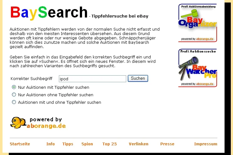 BaySearch.de 2.0: eBay-Tippfehlersuche jetzt mit Live-Spion Bild: BaySearch.de 2.0: eBay-Tippfehlersuche jetzt mit Live-Spion