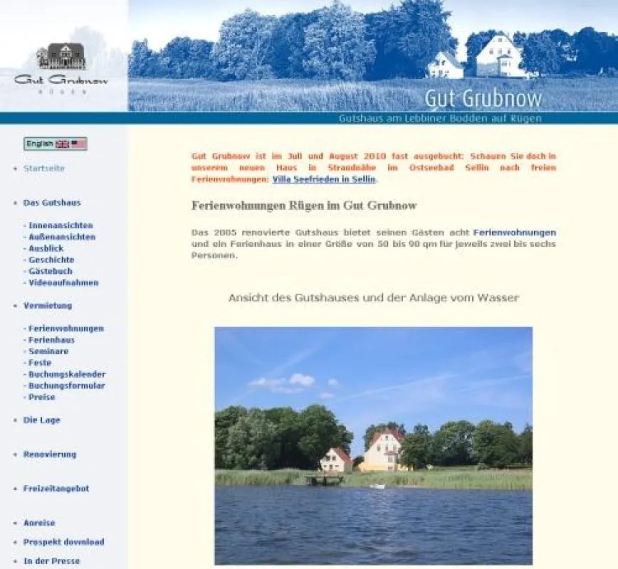Internetseite Gut Grubnow Ferienwohnungen Rügen