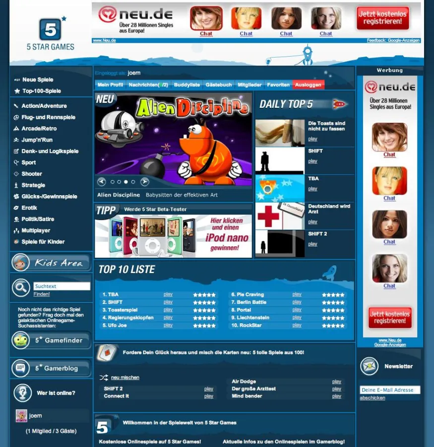 5 Star Games - Startseite des Portals für kostenlose Onlinespiele