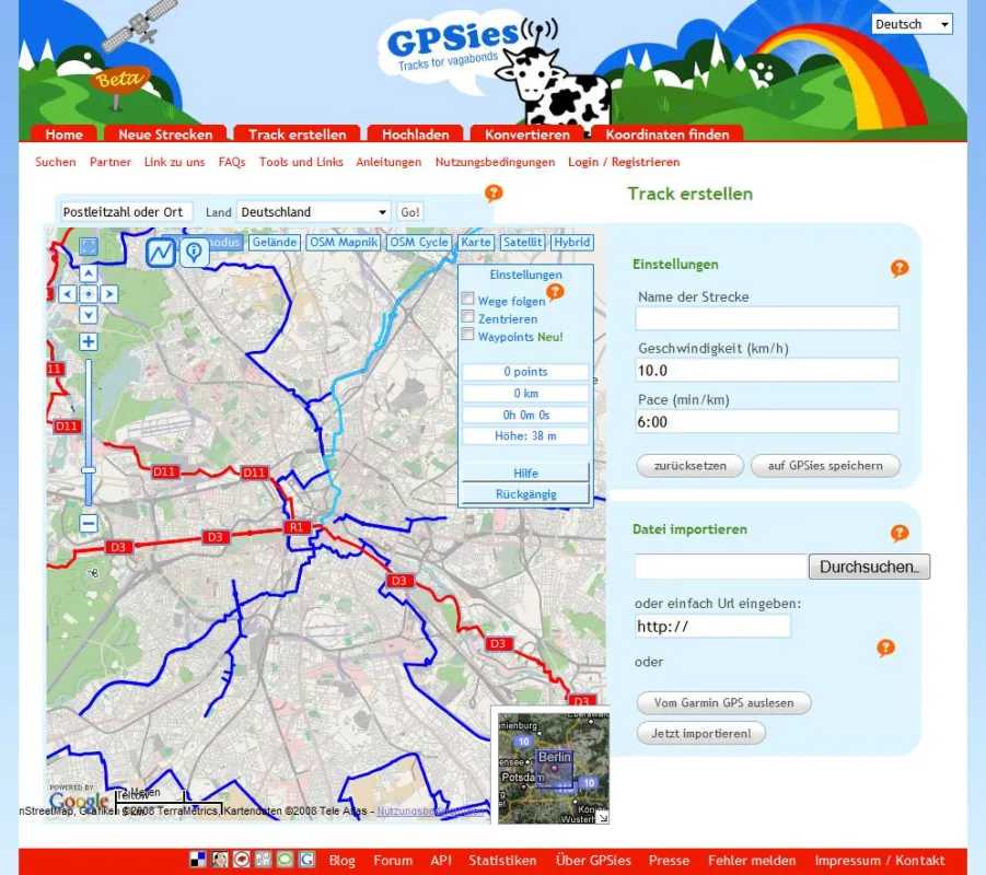 GPSies.com - Strecke erstellen auf der OpenStreetMap Fahrradkarte
