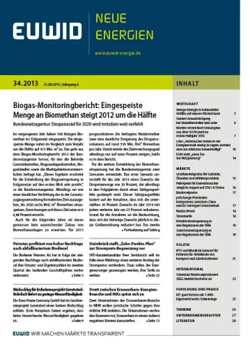 Bild: Biogas-Monitoringbericht: Eingespeiste Menge an Biomethan steigt 2012 um die Hälfte