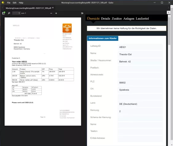 Bild: Kostenloser E-Rechnungsviewer "Quba" in Version 1.0 erschienen