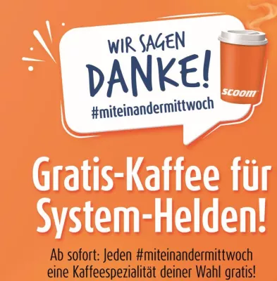 Bild: Kostenlose Kaffeespezialitäten für die Heldinnen und Helden der Corona Krise