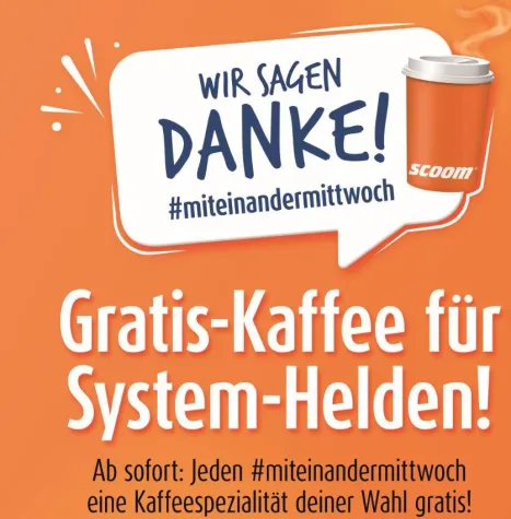 Bild: Kostenlose Kaffeespezialitäten für die Heldinnen und Helden der Corona Krise