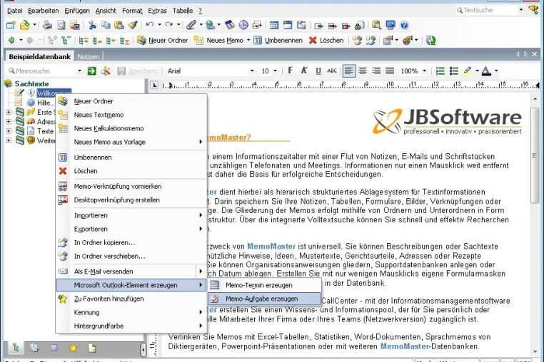 MemoMaster 2.6 - Wissensdatenbank jetzt mit Übergabe von Memos an Microsoft Outlook Bild: MemoMaster 2.6 - Wissensdatenbank jetzt mit Übergabe von Memos an Microsoft Outlook