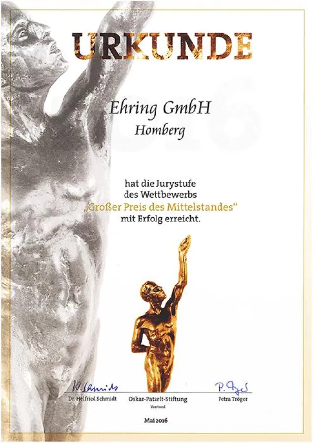 Die Urkunde zur Aufnahme in die Jury-Liste