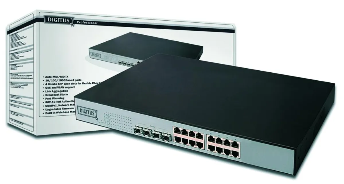 DIGITUS® Professional Gigabit Ethernet Web Smart 16 Port Switch, 4 Kombo Ports , DN-80211